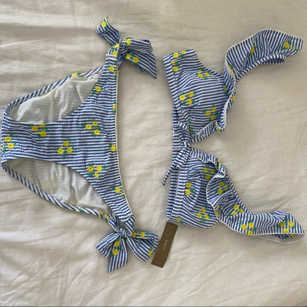 NWT J CREW STRIPED RUFFLED BIKINI